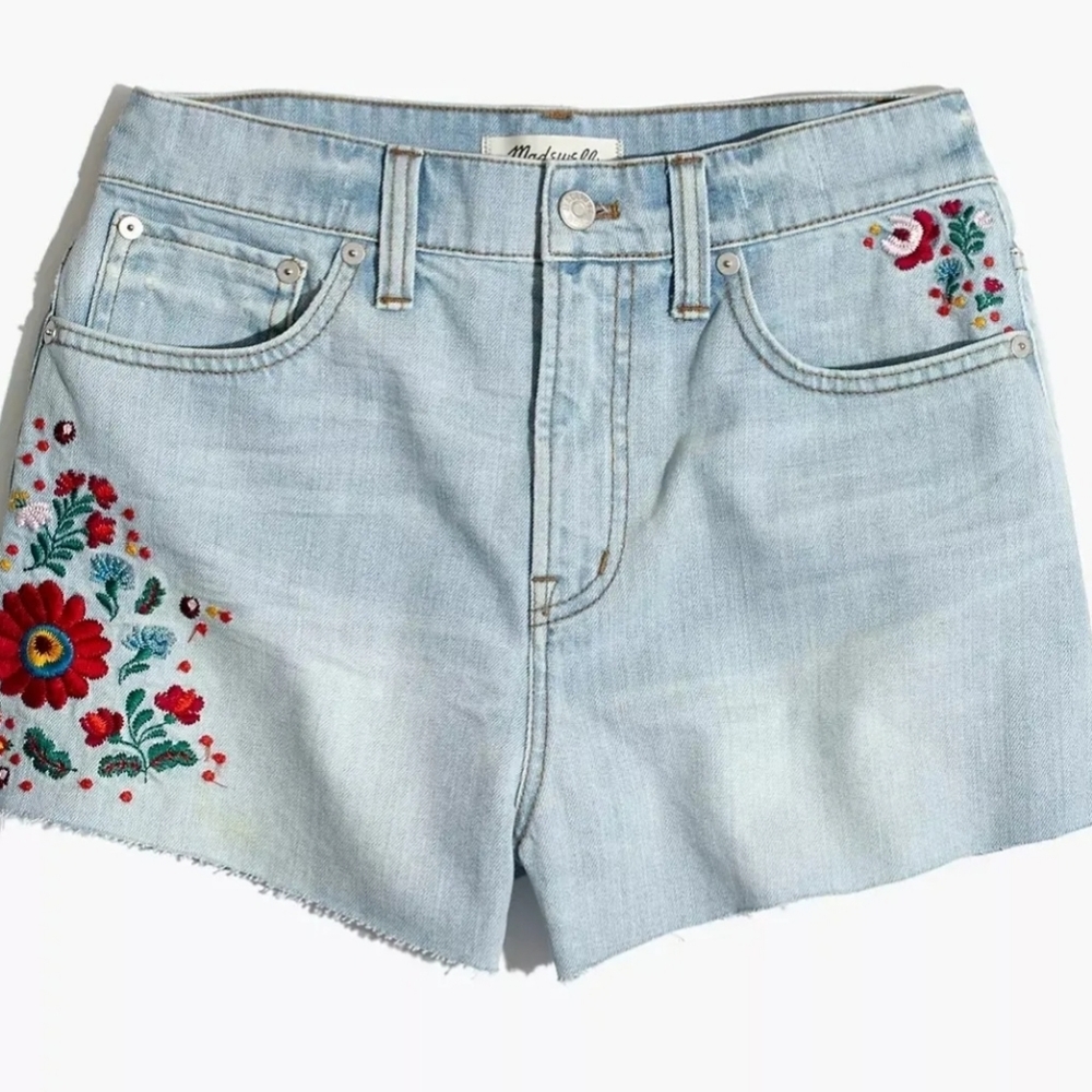 Madewell High Rise Embroidered Jean Shorts Size 28 The Perfect Jean Short